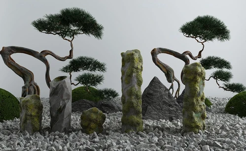新中式松树山石景观小品
