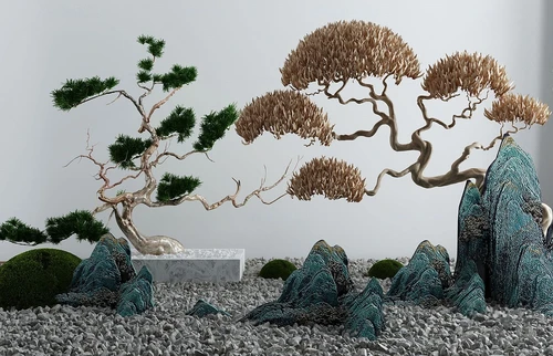 新中式松树山石景观小品