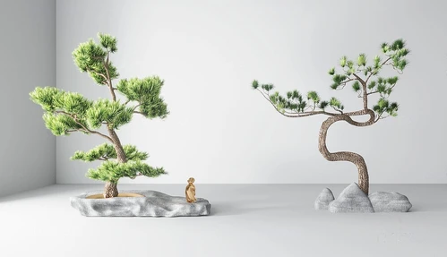 新中式松树和尚雕塑景观小品