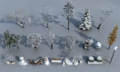 现代雪景户外树雪人小品
