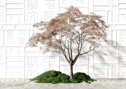 现代苔藓红叶树小品