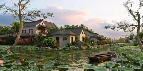 中式古建湖景景观