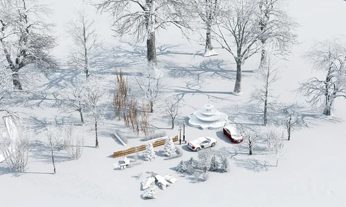 现代小区园林景观雪景