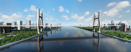 现代城市跨江大桥景观