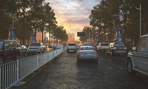 现代城市公路景观夕阳