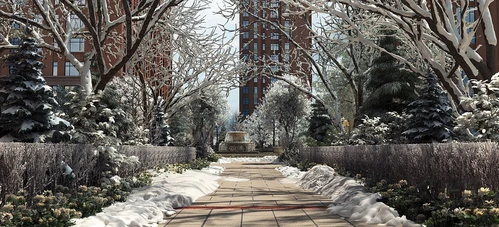 现代住宅小区道路雪景景观