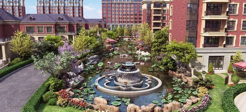 简欧住宅小区喷泉水池景观