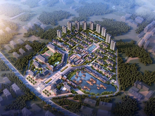 新中式住宅小区鸟瞰