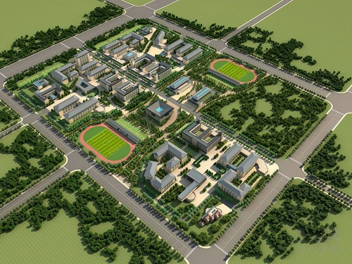 新中式学校鸟瞰