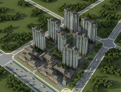 新中式住宅小区鸟瞰