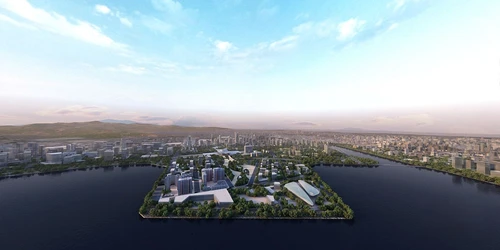 现代海滨城市鸟瞰规划