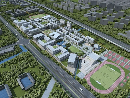 现代学校鸟瞰规划