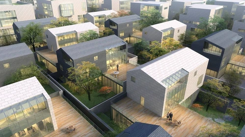 现代商业区住宅区鸟瞰