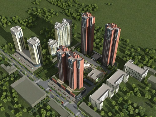 现代高层住宅楼鸟瞰