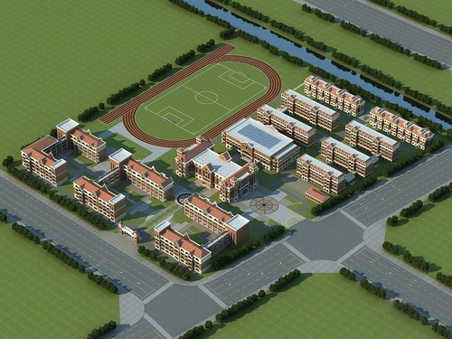 现代学校鸟瞰规划
