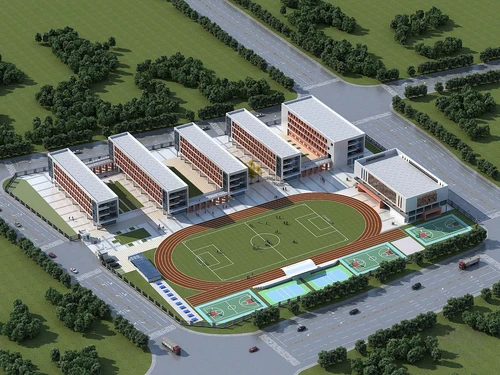 现代学校鸟瞰规划