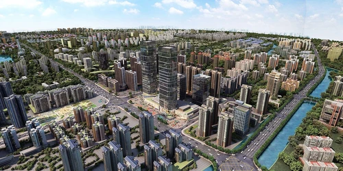 现代城市建筑群鸟瞰规划