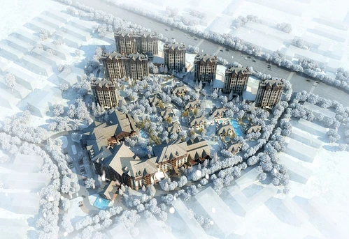 简欧住宅小区鸟瞰规划雪景