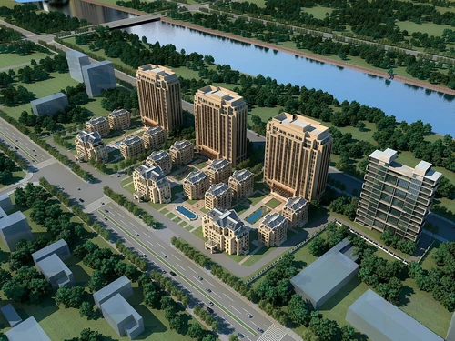 简欧住宅小区鸟瞰