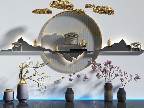 新中式墙饰挂件插花花瓶3d模型