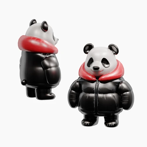 现代儿童羽绒服熊猫公仔模特