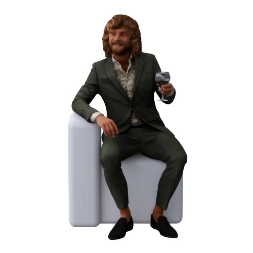 美式坐着喝红酒的男人