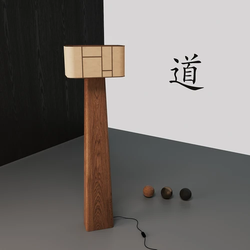 侘寂新中式实木落地灯