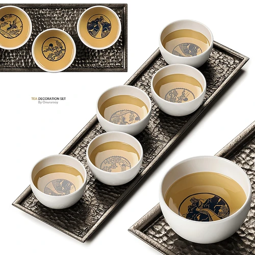 亚洲茶装饰套装与锤击金属板