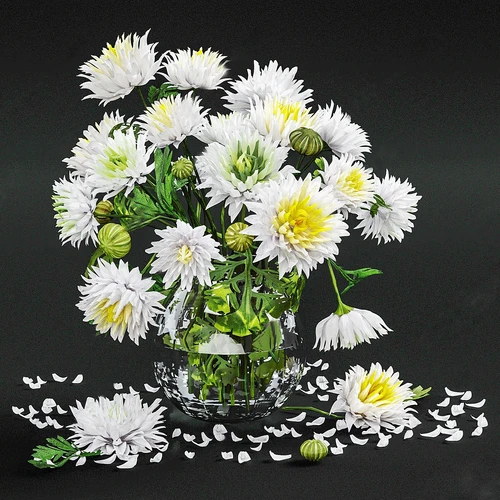 现代菊花插花花瓶
