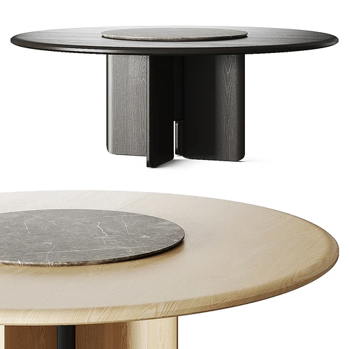 Minotti 现代木纹圆形餐桌
