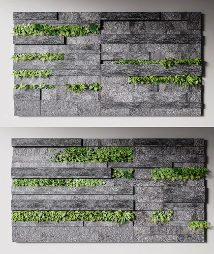 现代毛石绿植背景墙组合