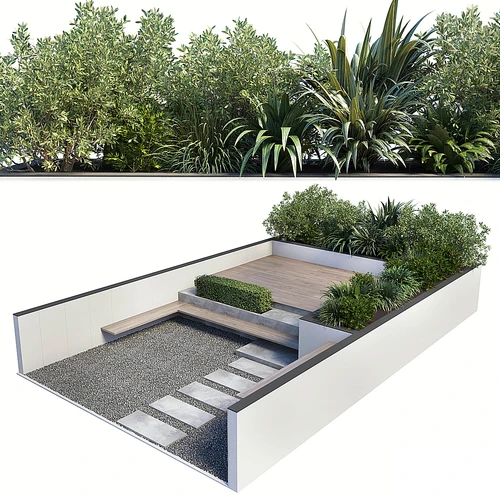 现代绿植石阶景观小品