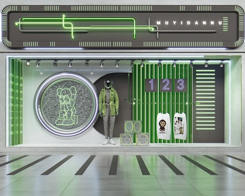 现代潮牌服装店橱窗3D模型