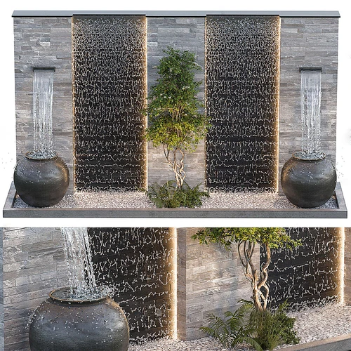 现代水景幕墙喷泉小品