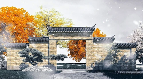 中式庭院围墙院门