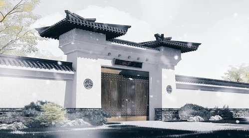 中式古建庭院大门门头