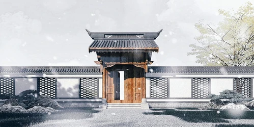 中式古建庭院大门门头