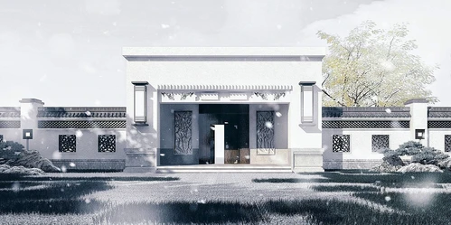 中式古建庭院大门门头