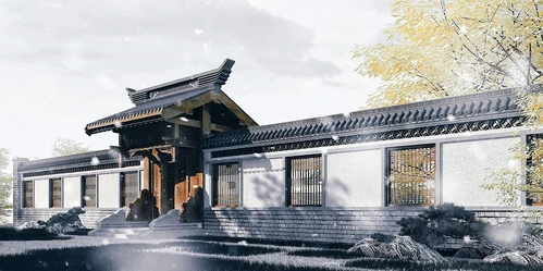 中式古建庭院大门门头