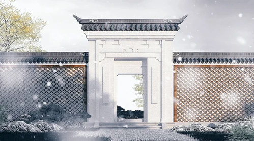 中式古建庭院大门门头