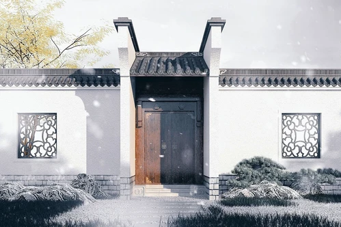 中式徽派古建庭院大门门头