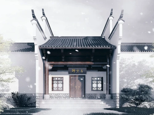 中式徽派古建大门门头