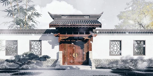 中式古建庭院大门门头