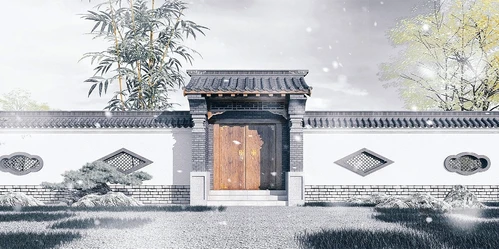 中式古建庭院大门门头