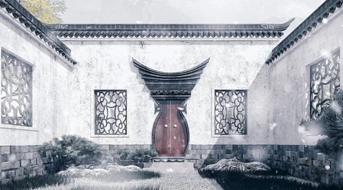 中式古建庭院大门门头