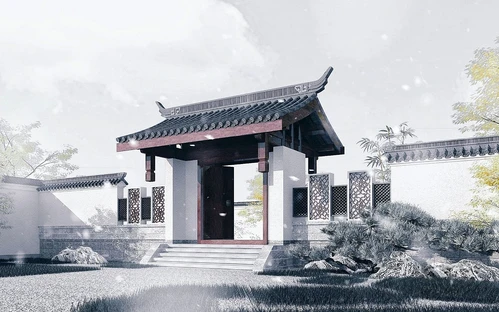中式古建庭院大门门头