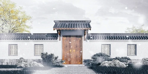 中式古建庭院大门门头