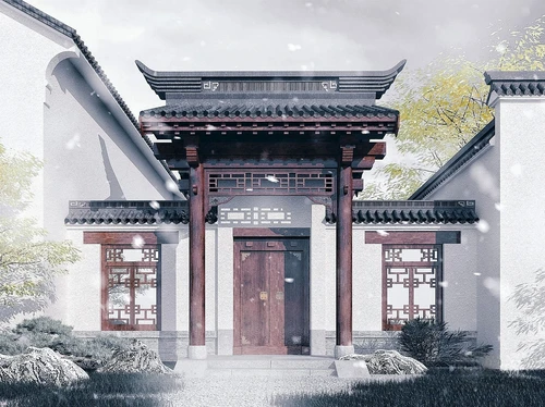 中式古建徽派大门门头