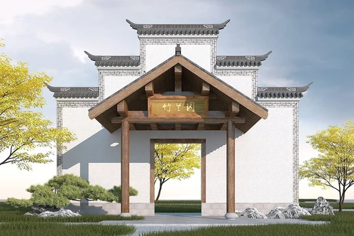 中式古建庭院大门门头
