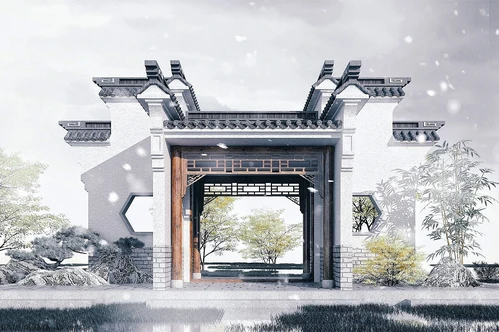 中式古建庭院大门门头